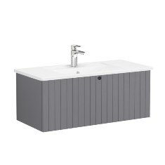 Vitra Root Groove 69389 Lavabo Dolabı, Tek Çekmeceli, 100 Cm, Mat Gri, Köşeli Lavabolu